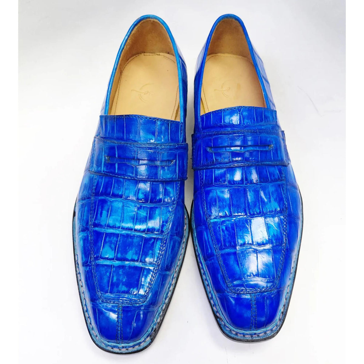 Handmade Blue Crocodile shoes Embossed Leather Loafers for Men | Slip On Penny Loafers | Exotic Style mens Dress Shoes