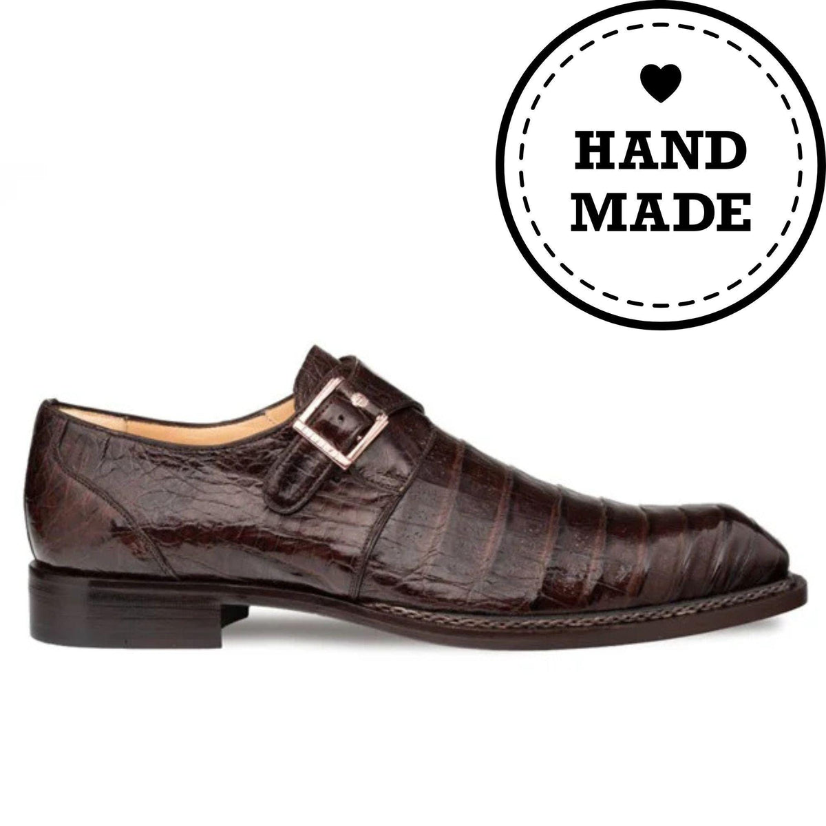 Brown Crocodile Embossed Leather Monk Strap Shoes with Rose Gold Buckle | Handmade Genuine Leather Men's Dress Shoes