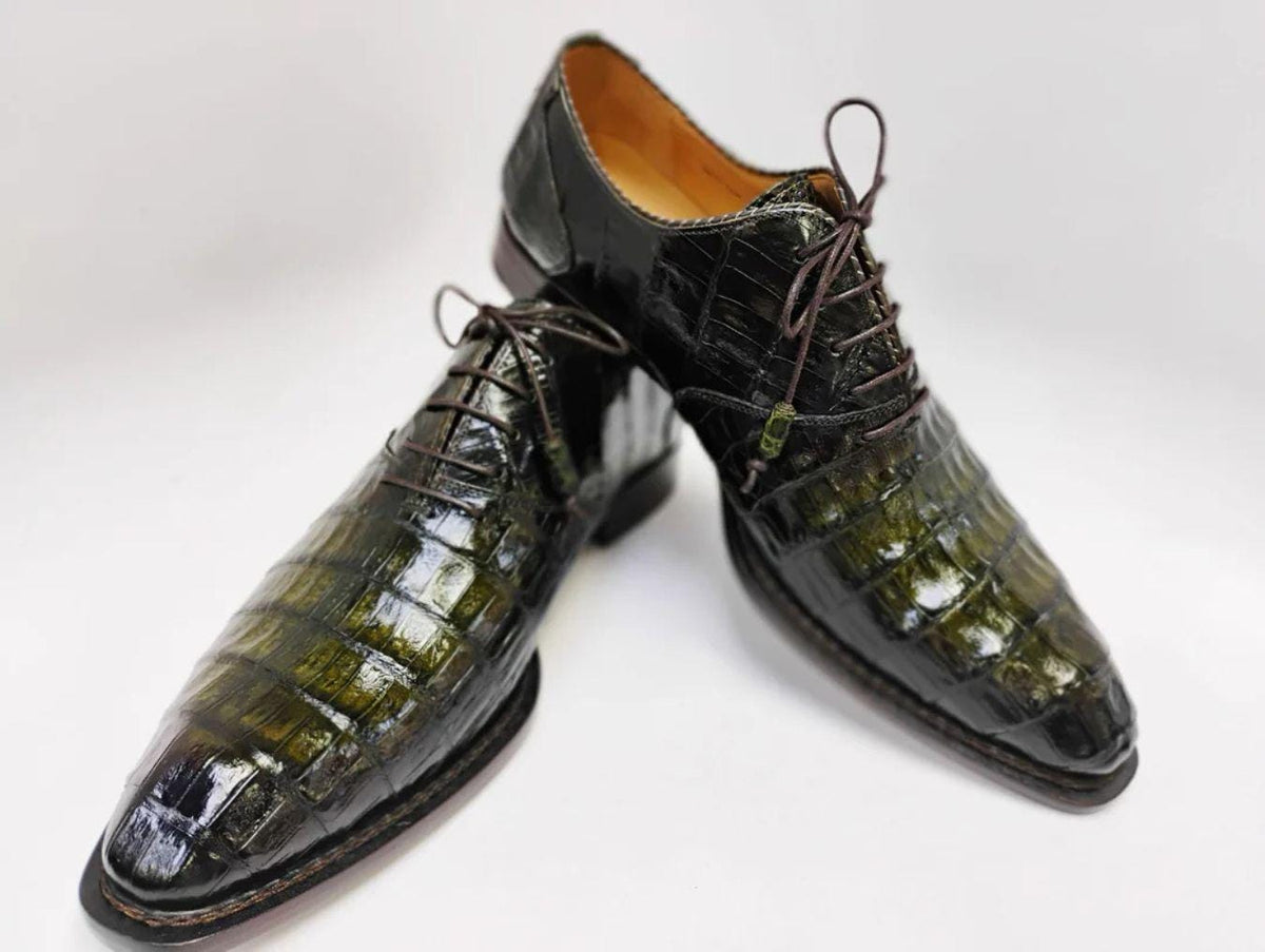 Handmade Black Crocodile Embossed Leather mens Oxfords shoes   | Custom Lace Up mens Dress Shoes | Formal Wedding Shoes