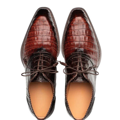 Handmade Brown Crocodile Embossed leather  mens Oxfords Shoes, Vintage Lace Up mens Dress Shoes, Wedding Oxfords