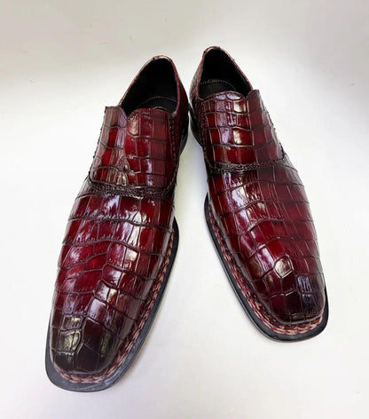 Handmade Alligator shoes  Embossed Leather Loafers, Croc Pattern Slip On mens Dress Shoes, Square Toe Formal Shoes, leather Shoes men