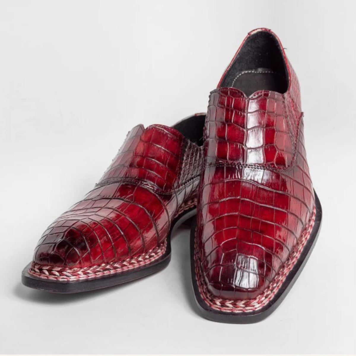 Handmade Alligator shoes  Embossed Leather Loafers, Croc Pattern Slip On mens Dress Shoes, Square Toe Formal Shoes, leather Shoes men