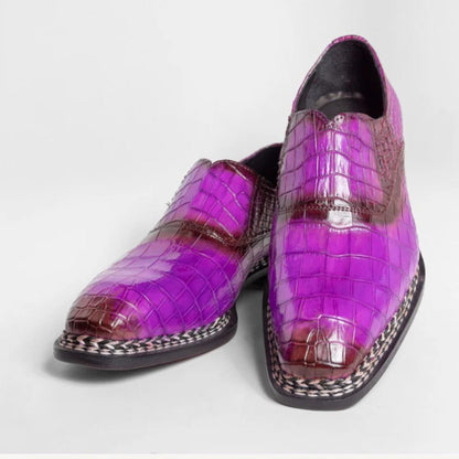 Handmade Purple Genuine Alligator Leather Loafers for Men, Square Toe Penny Loafers, Luxury Slip On mens Dress Shoes, Exotic Leather Shoes