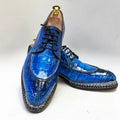 Handmade Blue Alligator Pattern Leather  Derby Shoes for Men,  Lace Up mens  Dress Shoes, Custom Leather Shoes men