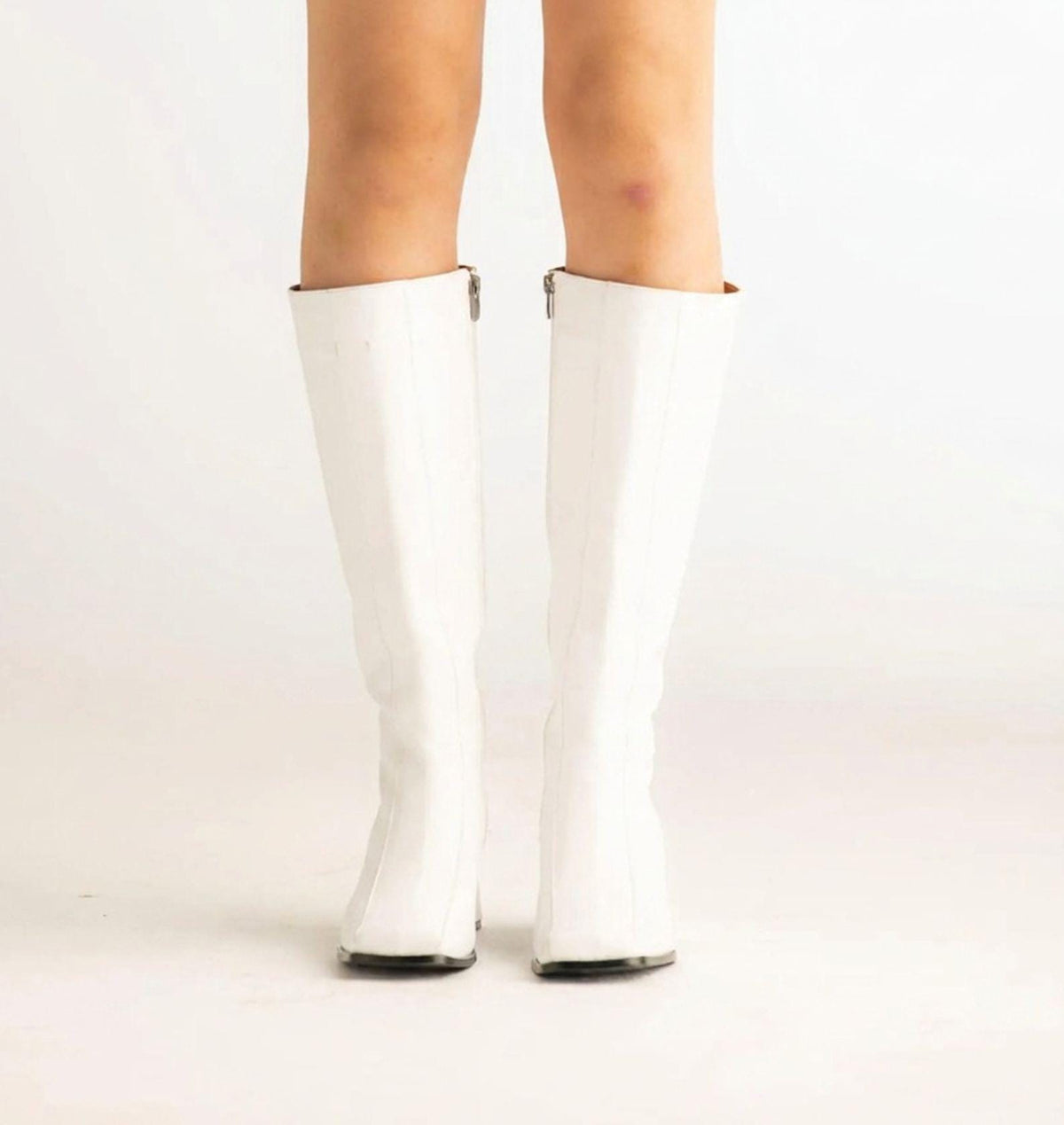 handmade thigh high boots | white leather gogo boots with Cuban heel | gift for her