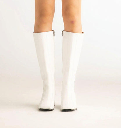 handmade thigh high boots | white leather gogo boots with Cuban heel | gift for her