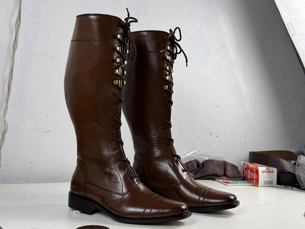 Knee High Boots | Handmade Tall Leather Boots | women Horse Riding Boots with 16 inches shaft