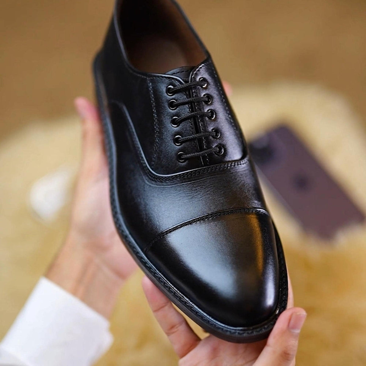 Handmade Wide Toe Box Oxford Shoes for Men | Black Genuine Leather mens Dress Shoes | Comfortable Fit | Sialkot Crafted