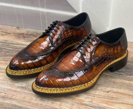 Handmade alligator shoes Embossed Leather mens Dress Shoes | Men’s Oxfords
