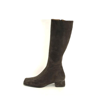 handmade suede leather gogo boots | dark brown thigh high boots | women long boots