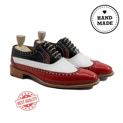 Handmade Tricolour Patent Leather Oxford Shoes |  Goodyear Welted mens Dress Shoes | Formal Wedding Shoes | Custom made