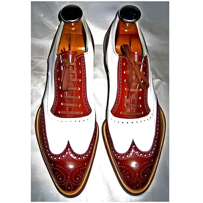 Handmade Two Tone Wingtip Brogue Oxford Shoes | Men's Leather Dress Shoes | Lace Up Formal Wedding Shoes