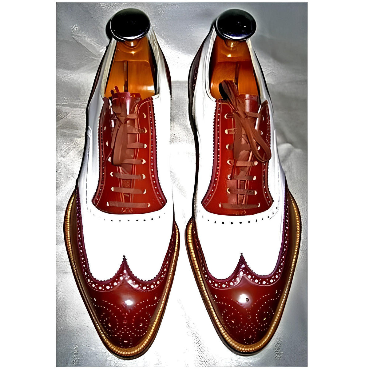 Handmade Two Tone Wingtip Brogue Oxford Shoes | Men's Leather Dress Shoes | Lace Up Formal Wedding Shoes