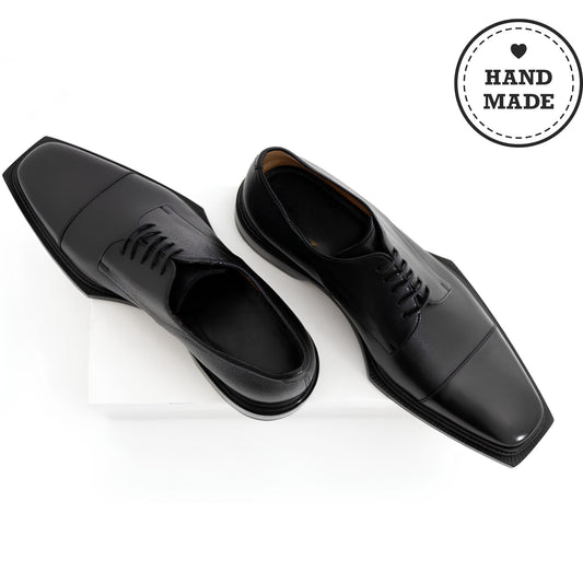 Handmade Black Calf Leather Cap Toe Oxford Shoes | Men's Formal Dress Shoes | Italian Style | Signature Collection