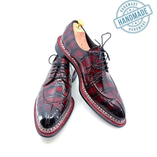Handmade  Embossed Leather  Alligator Derby Shoes | Formal Oxford  Shoes | Custom mens Dress Shoes | Signature Collection