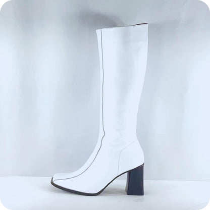 Handmade White Leather Go Go Boots | 60s Mod Style Boots | Cuban Heel | thigh High Boots