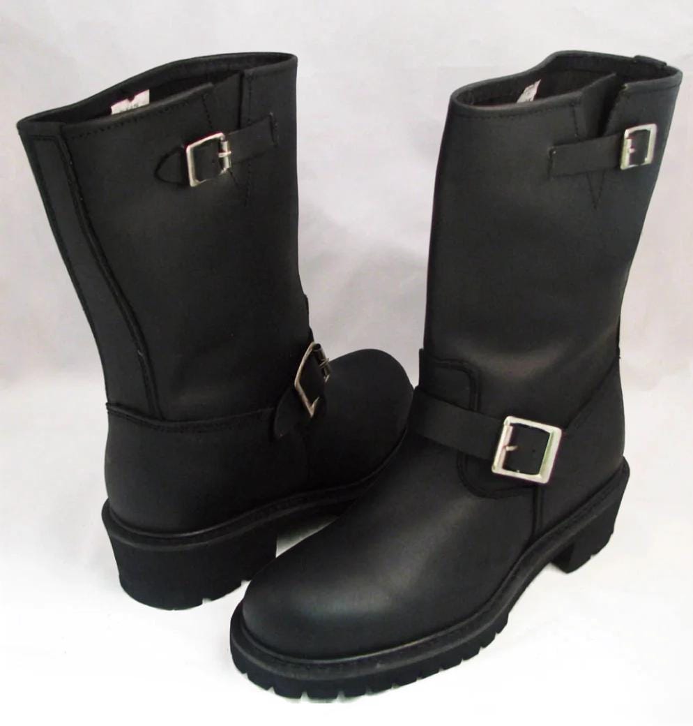Handmade Engineer Boots for Men | Full Grain Black Leather Motorcycle Boots | Biker Boots with High Heel