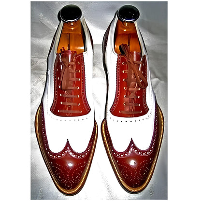 Handmade Two Tone Wingtip Brogue Oxford Shoes | Men's Leather Dress Shoes | Lace Up Formal Wedding Shoes