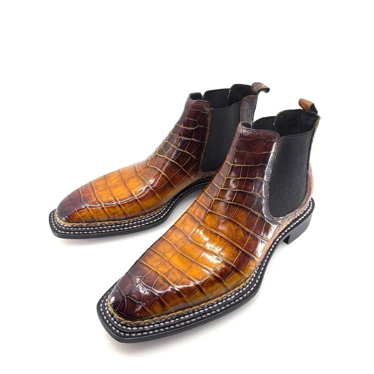 Handmade embossed leather Alligator Chelsea Boots | Patina Leather Ankle Boots | custom sizing