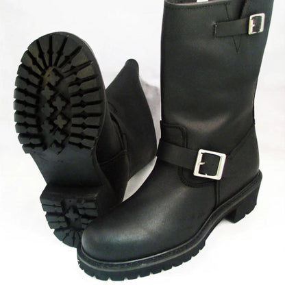 Handmade Engineer Boots for Men | Full Grain Black Leather Motorcycle Boots | Biker Boots with High Heel