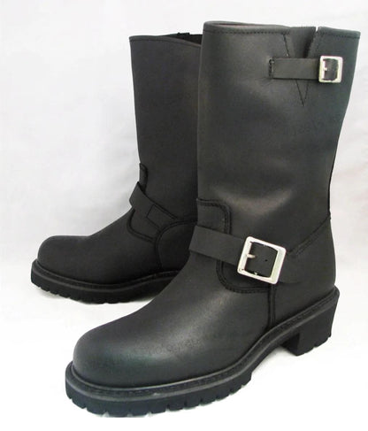 Handmade Engineer Boots for Men | Full Grain Black Leather Motorcycle Boots | Biker Boots with High Heel