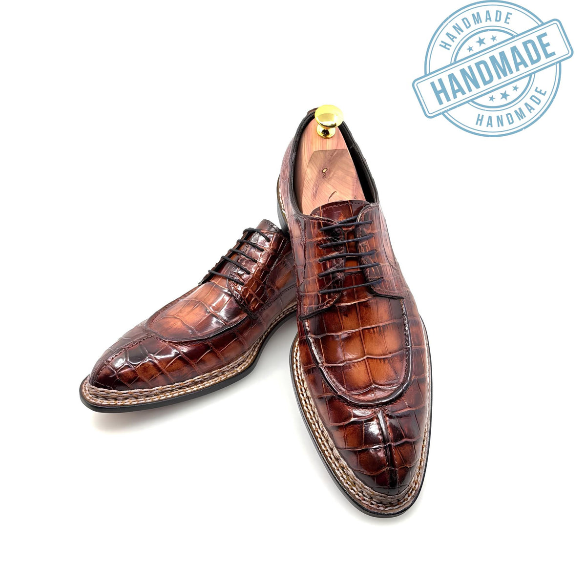 Handmade Brown Embossed Leather Alligator Shoes | Mens Dress Shoes | Lace Up Formal footwear | custom men shoes