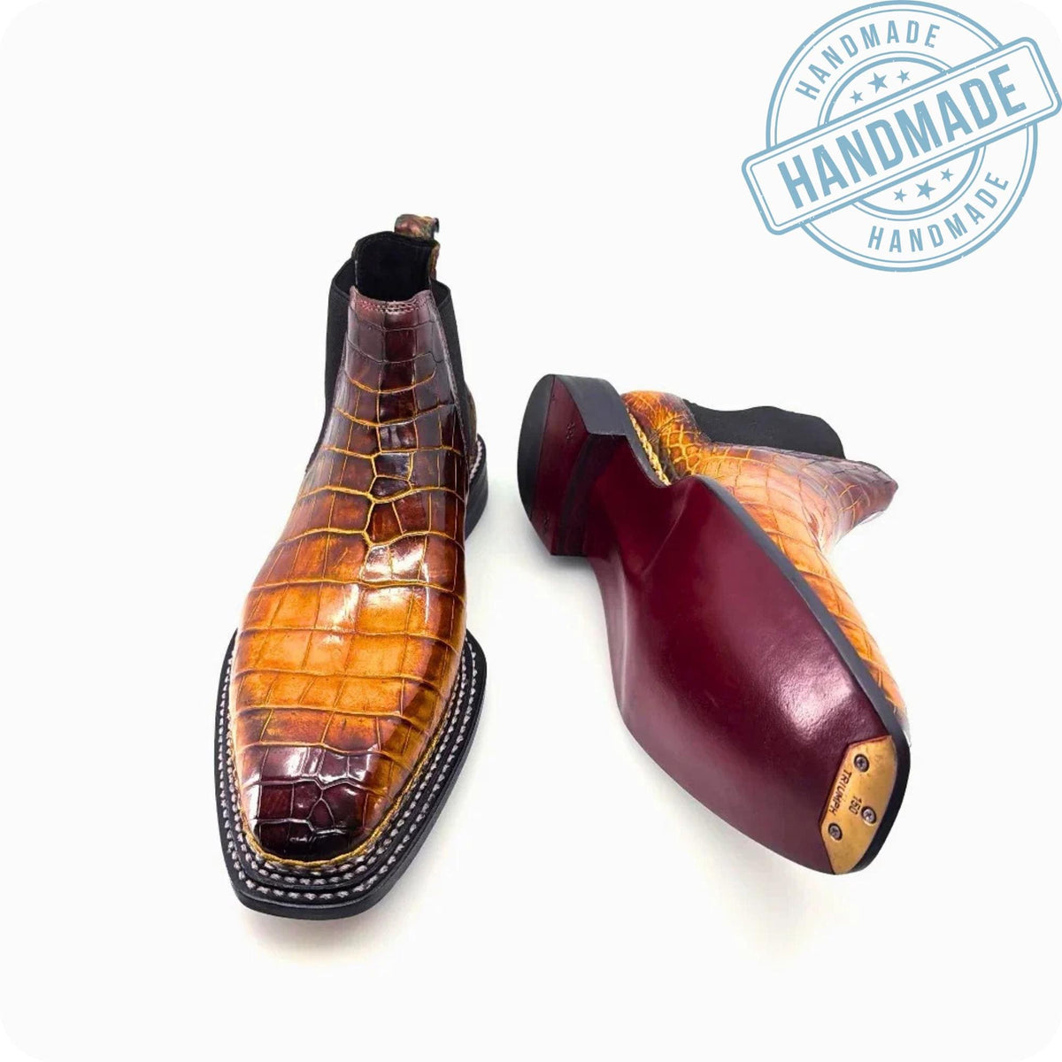 Handmade embossed leather Alligator Chelsea Boots | Patina Leather Ankle Boots | custom sizing