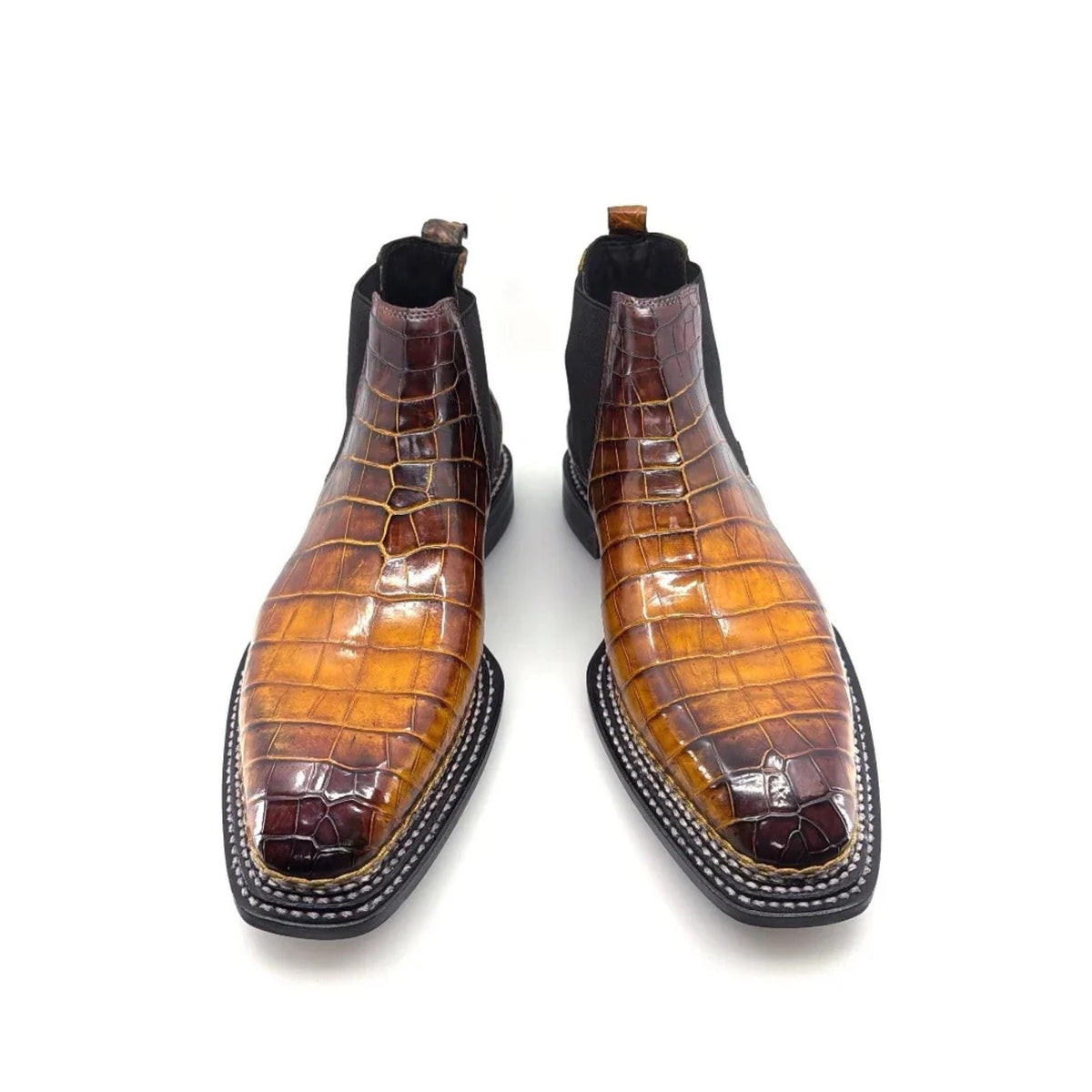 Handmade embossed leather Alligator Chelsea Boots | Patina Leather Ankle Boots | custom sizing