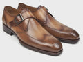 Handmade Men's Brown and Camel Leather Single Monk Strap Shoes | leather soles mens shoes