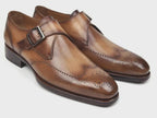 Handmade Men's Brown and Camel Leather Single Monk Strap Shoes | leather soles mens shoes